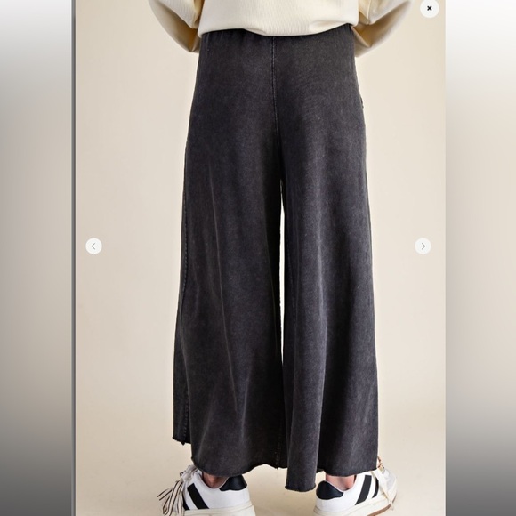 Easel 💖 BLACK • washed terry knit wide leg pants NWT S M L - Picture 5 of 5